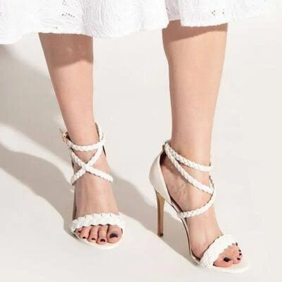 Michael Kors White Astrid Wrapped Sandals Slide Shoes Heels Pumps 8 NEW - Picture 1 of 7